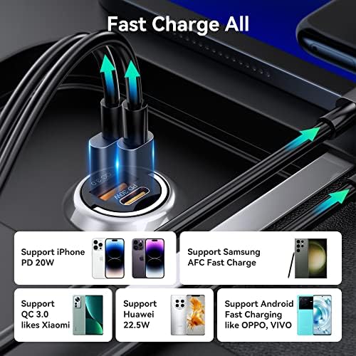 USB C ładowarka do zapalniczki samochodowej, szybka pamięć cygar USB łącznie 48W [PD30W+QC 3.0] ładowarka samochodowa mini metalowa do iPhone 14 13 12 Pro Max Samsung Huawei