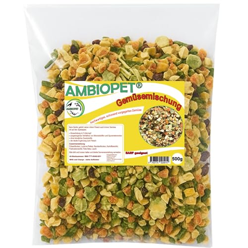 Ambiopet® getrocknete Barf Gemüseflocken für Hunde im 500g Beutel, Gemüsemischung aus Karotten, Erbsen, Roter Bete & Luzerne, reich an Nährstoffen, ohne künstliche Zusatzstoffe