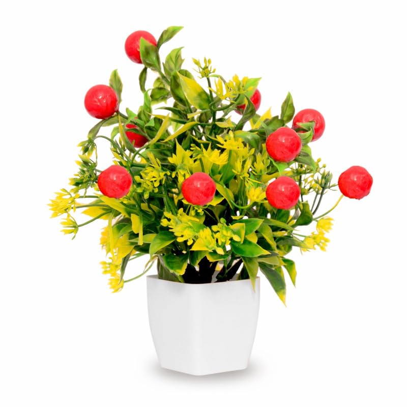 Image of Anuash Artificial Flower with Pot for Home Decoration - 16 cm (Set of 4) | Faux Flower Indoor Plant, Table Top Decorative Potted Plant | Ideal for Living Room, Office Desk & Festive Decor (Design 4)