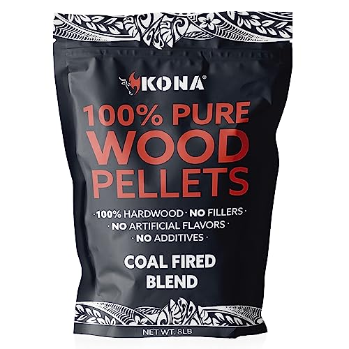 Kona Coal-Fired Pizza Charcoal Pellets - Intended for Ninja Woodfire Outdoor Grill, Premium Rich and Smoky Taste - 100% Natural - Also for Electric & Propane Smokers, Pellet Tubes - 8 Pounds