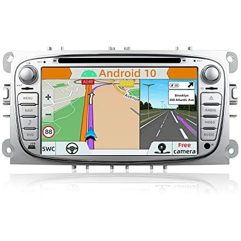 YUNTX Android 10 Double Din Car Stereo Fit for Ford Focus/Mondeo /S-Max/Connect (2008-2011) Head Unit with FREE Rear Camera&Canbus 2GB/32GB Bluetooth Support GPS/DAB+/WIFI/AUX/USB/SD Cover