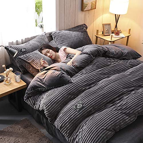 WFBZ Flanell Bettwäsche 4-teilig - Kristall Samt Bettbezug Gelb 200x200 Cm