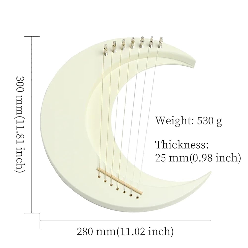Arpa A Forma di Luna, Arpa Tradizionale A 7 Corde, Portatile 7 Corde Lyre Harp Strumento Musicale, Legno Massello Lyre Harp con Chiave di Accordatura, Bianco