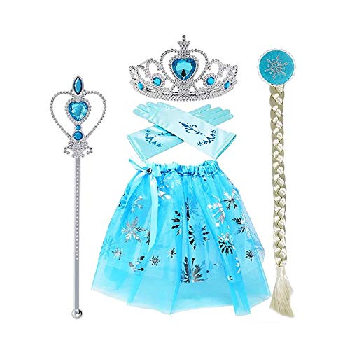 thematys Diadema del Set da Principessa Guanti, Gioielli e Bacchetta Magica - Set per Bambini Accessorio Perfetto per Il Carnevale e Cosplay (Turchese)