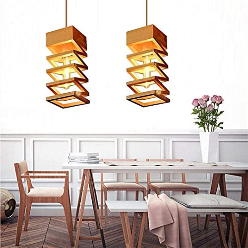 Moderna lámpara de techo para comedor de madera con diseño geométrico E27 6
