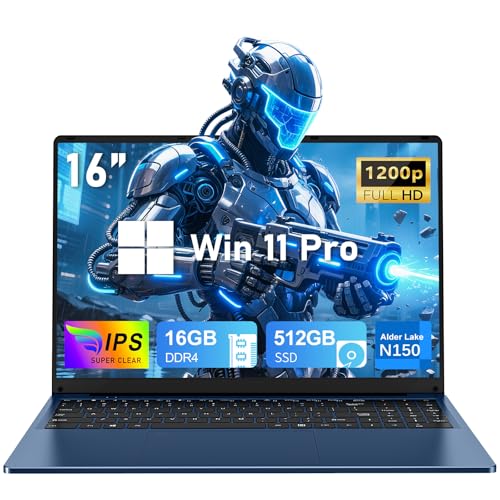 Image of Gaming Laptop, Window 11 Pro Laptop Computer,16 Inch Lap Top,16GB RAM 512GB SSD PC 2026, N150 Processor (4C /4T,Up to 3.6GHz),Office 365,WiFi 5,BT4.2,FHD 1920x1200(16:10),Backlit Keyboard,Blue
