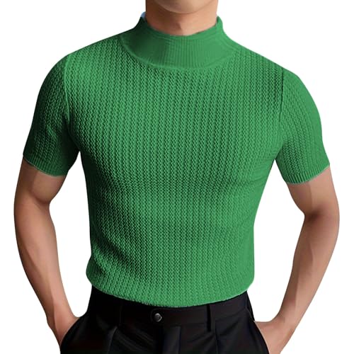 Turtleneck Shirts for Men Solid Mock Neck Muscle Tshirts Slim Lightweight Short Sleeve Undershirt Fall Basic Tee Top