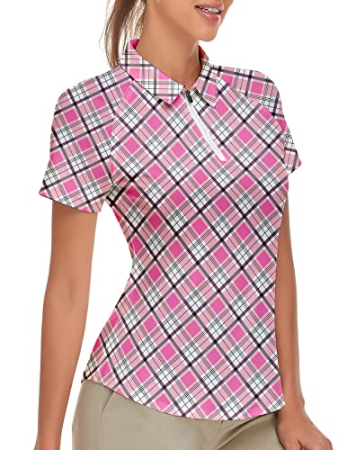 Women's Pink Short Sleeve Golf Shirt Short Sleeve Tennis Shirt Golf Polo Shirts Medium #TOP26
