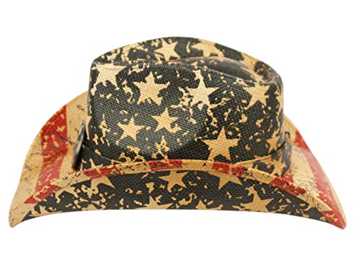 image for ANGELA & WILLIAM USA American Flag Straw Cowboy Hat w/Shapeable Brim, 