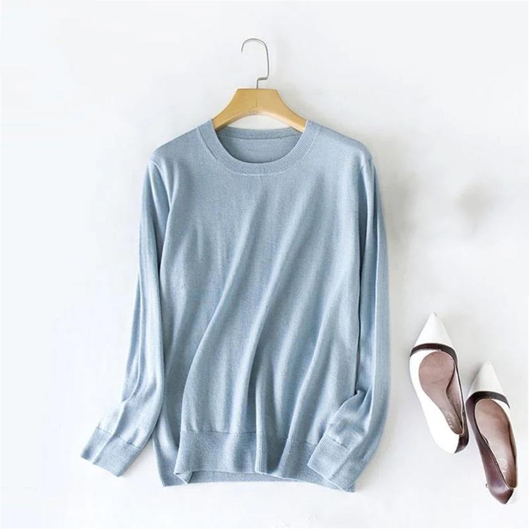 Women's Silk Cashmere O-Neck Undershirt Spring Autumn Long Sleeve Knitted Top