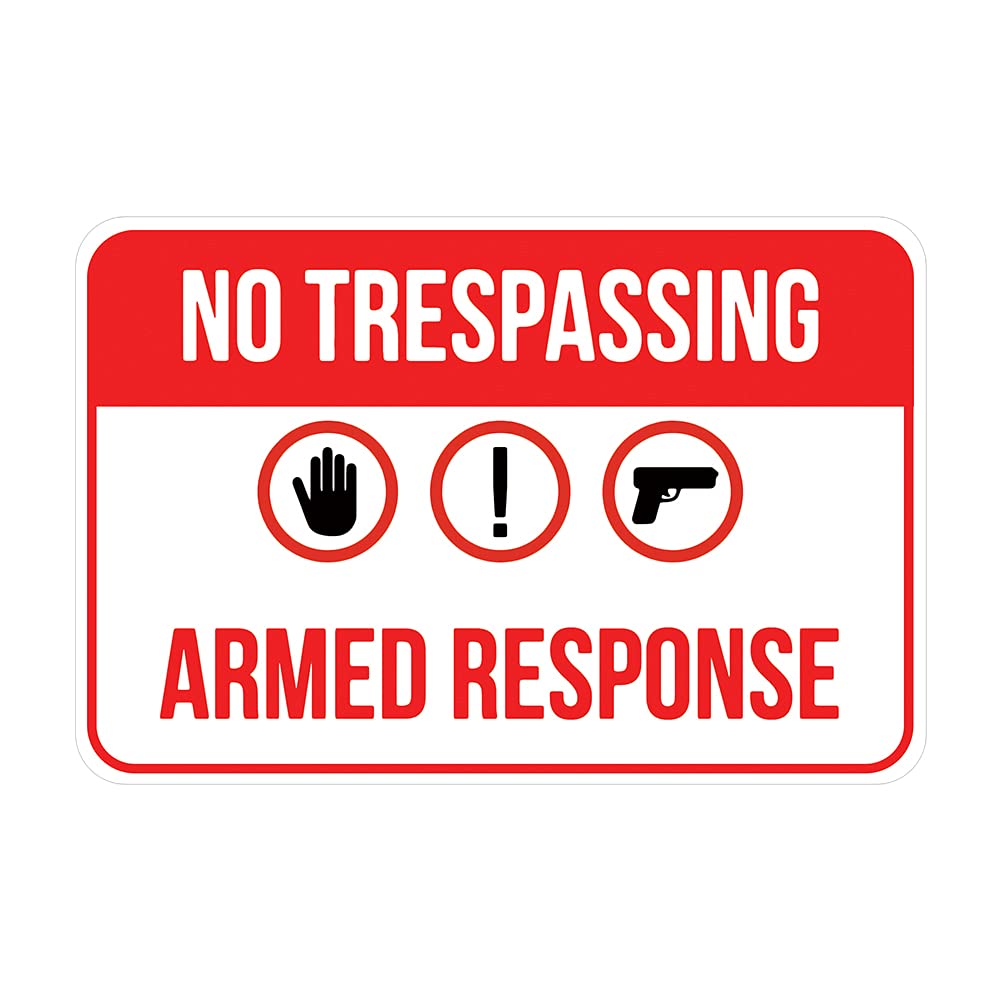 Sitrmgh Signage Style 777 No Trespassing Armed Response Metal Sign,Metal Sign,Motivational Wall Hanging Sign,Vintage Metal Sign,Rustic Farmhouse Signs For Home Bar Coffee Office Garage Decor 8X12
