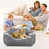 Hundebett Mittelgroße Hunde, Hundekorb mit Herausnehmbar Decke, Hundebetten Cord Flauschiges Waschbar, Rutschfest Hundekörbchen, Hundesofa mit Hohem Rand Passt bis zu 18kg Haustiere(76x61x23cm)