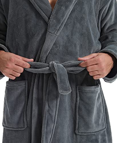 Yoimira Mens Robe with Hood, Plush Robe for Men Long Fleece Bathrobe Soft and Warm3