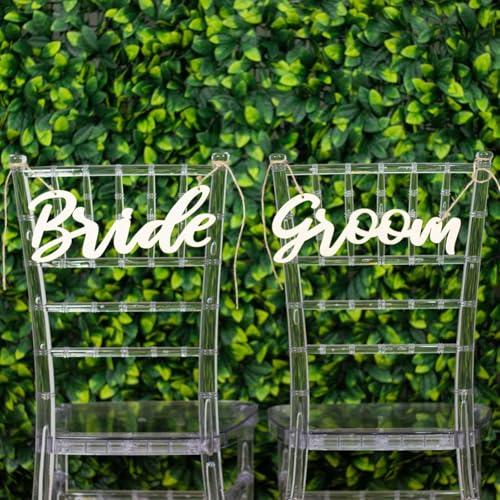 Efavormart Set of 2 Natural Wood Bride & Groom Chair Signs, 12"x5" Calligraphy Wedding Photo Props, Rustic Hanging Seat Decor & Wall Art
