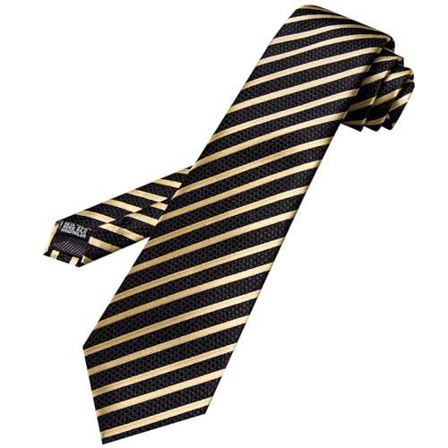 Image of Barry.Wang Silk Men Ties Formal Stripes Necktie and Tie Clip for Wedding Party Business Fashion Classic