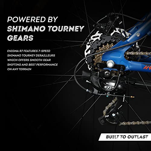 Image of NINETY ONE Enigma R7 Hybrid 7 Speed Camouflage Blue Electric Cycle (Wheel 700c, Frame : 18 Inch, Ideal for Men), Rigid