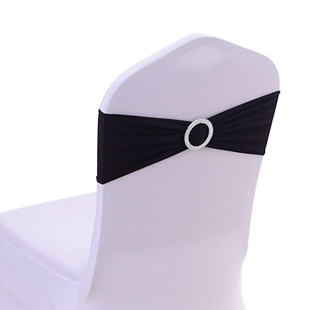 Xiang Ru Stretch Elastic Slider Chair Cover Band with Buckle Sash Bows for Party Wedding Event Black 10 PCS 14CM (11.5")* 36CM (14.18")