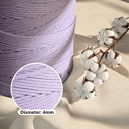 Image of ZUEXT Macrame Cord, Light Violet, 4mm x 547yds Cotton String Macrame Yarn | Natural Handmade, 4 Strands Twisted Cotton Rope, for Craft Wall Hanging Weaving Tapestry Dream Catchers Hanger DIY Gift, 500m