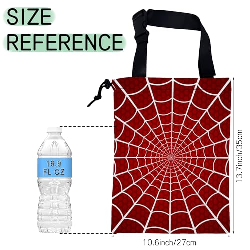 Image of Spider Web on Red Car Garbage Bag,Waterproof Small Car Trash Bag Hanging Back of Seat,Drawstring Hanging Car Trash Bag with Adjustable Buckle for Car Accessories
