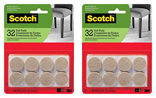 Scotch Mounting, Fastening & Surface Protection SP802-NA Felt Pads Premium Quality, by 3M, for Protecting Floors, Round 1 in. Diameter, Beige, 2 Pack of 32