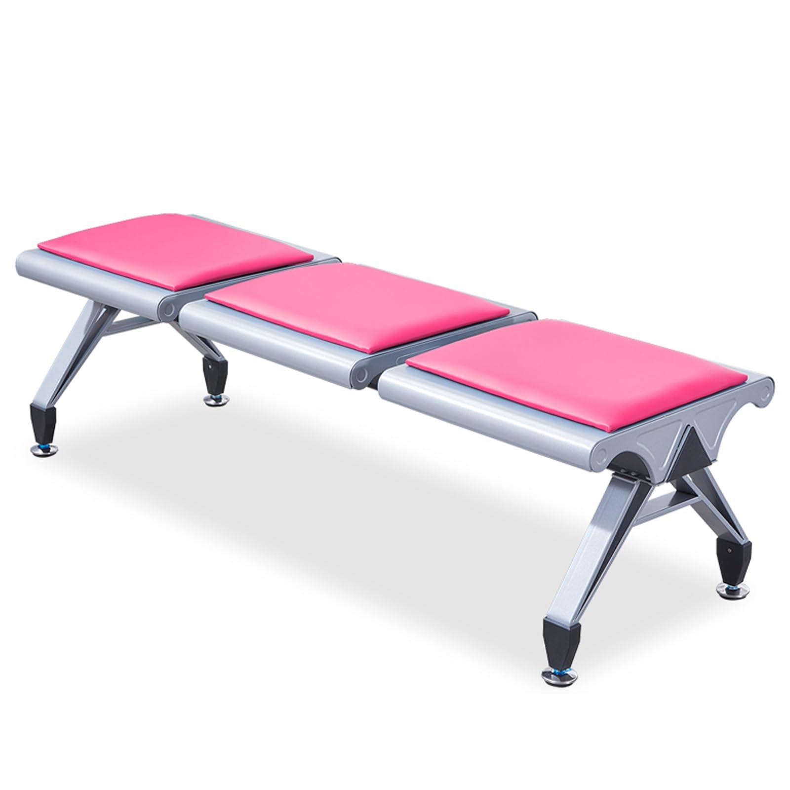 SnamicE Waiting Room Chairs,3-Seat Armless PU Office Reception Sofa, Backless Waiting Room Chairs for Airport, Bank, School - Stylish Red Guest Seating,Pink