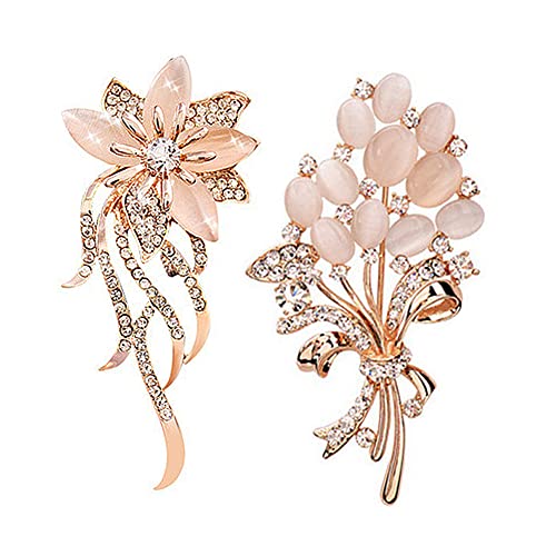 CAREOR Lot de 2 Bouquets de Mariage avec Broche Florale et Belle œil de Chat Créé pour les Femmes élégantes, Beige Clair Cover