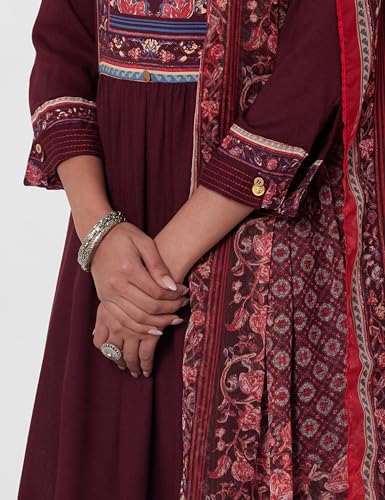 Image of BIBA Women Rayon Viscose Gathered Solid Suit Set
