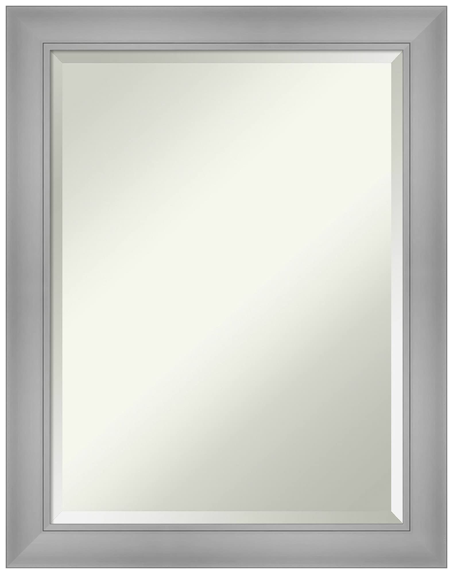 Amanti Art Beveled Bathroom Mirror (28 x 22 in.), Flair Polished Nickel Frame - Wall Mirror Silver, Medium
