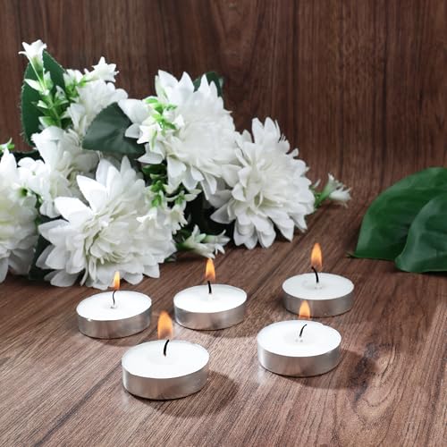 Image of D'Velas White Unscented Wax Tealight Candles - Pack of 50 | 2 Hours Burning Time, Paraffin Wax, Unscented, Smokeless, Dripless, for Home Decor, Offices & Other Occasions (White, Pack of 50)