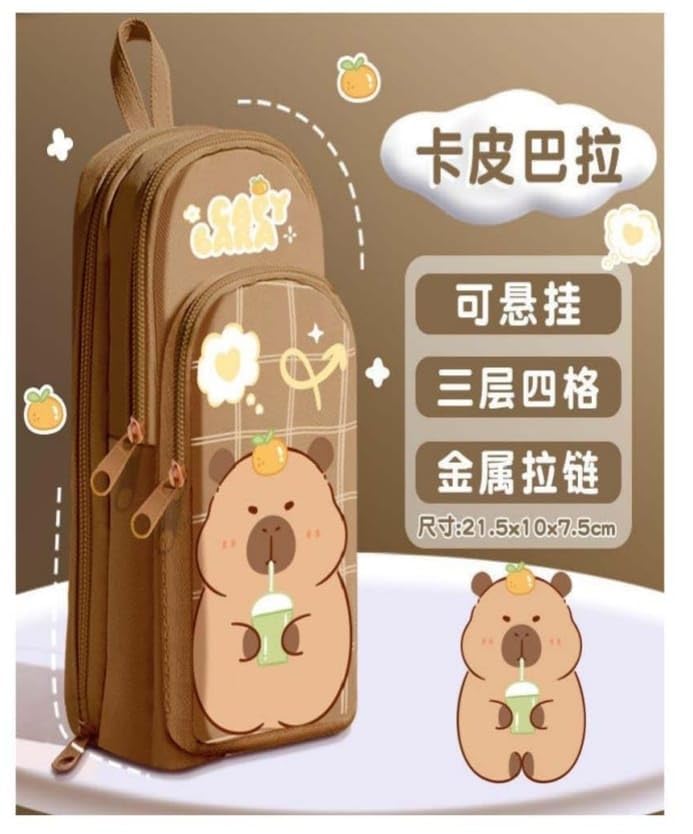 Image of Invite Capybara Pencil Case - 3 Compartment Large Capacity Aesthetic Pen Pencil Pouch for Girls | Cute Multifunctional Stationery Organizer for School & Office (Capybara Pencil Pouch)