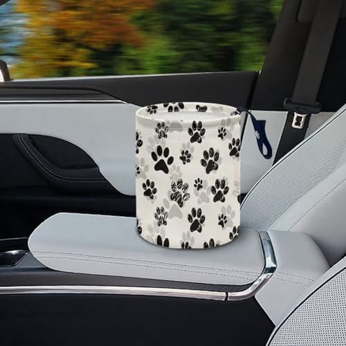 Image of Dog Paw White Black Printed Car Trash Can Garbage Bin Decoration Car Interior for Car Front Seat, Back Seat, Floor, Headrest for Car SUV Trucks
