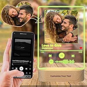 Custom Spotify Glass Album Cover Plaque Art with Can Engrave Text Night Light Base, Personalized Acrylic Song Plaque 5.9×7.9 inchs 001 002
