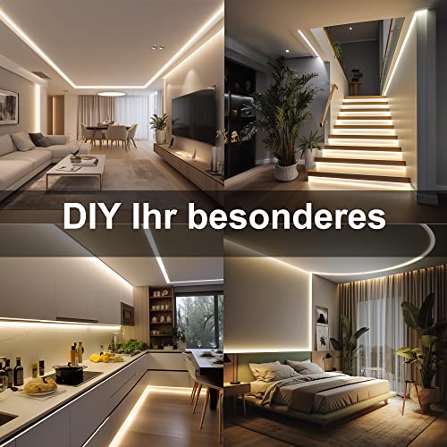 TTWAY COB LED Streifen 2M, LED Streifen Warmweiss 3000K, 24V Dimmbar LED Strip, 480LEDs/M, CRI92, 8mm Breite, mit Fernbedienung und Netzteil, für Home Dekoration, Küche, Spiegel
