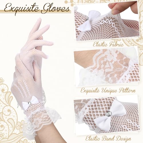 Cuffbow Women Lace Gloves Tea Party Elegant Short Gloves for Vintage Ladies Halloween Wedding Wrist3