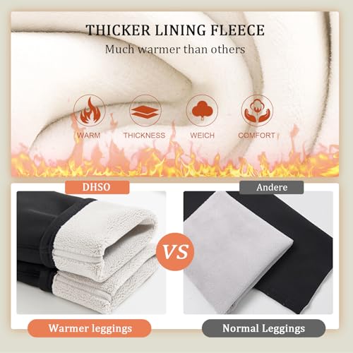 Image of DHSO Thick Winter Fleece Lined Leggings Women - Thermal Warm High Waisted Tummy Control Soft Pants for Snow Cold