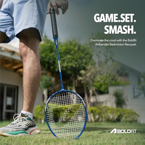 Image of Boldfit Badminton Rackets for Beginners, Adults Aluminium Shuttle Bat with Full Cover Bag Badminton Racket for Practice & Match Lightweight Badminton Racquet with Grip Handle Shuttle Racket - Blue