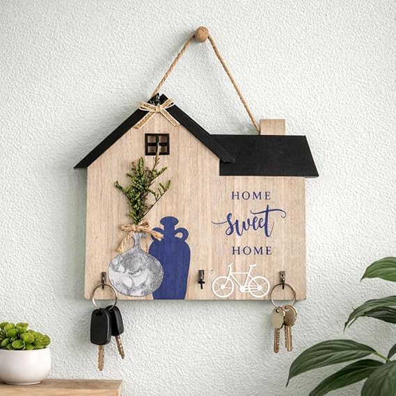 Porte-clés mural en bois en forme de maison pour l'organisation de l'entrée