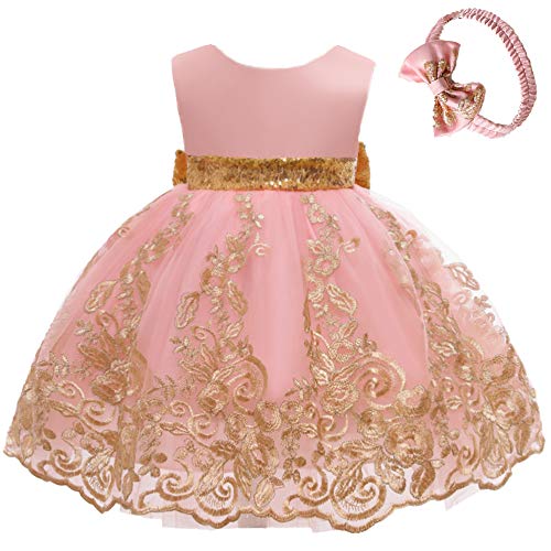 Christening Embroidery Lace Birthday Christmas Easter Flower Baby Girl Dress Princess Formal Prom Tutu Ball Gown 3M Pink 60