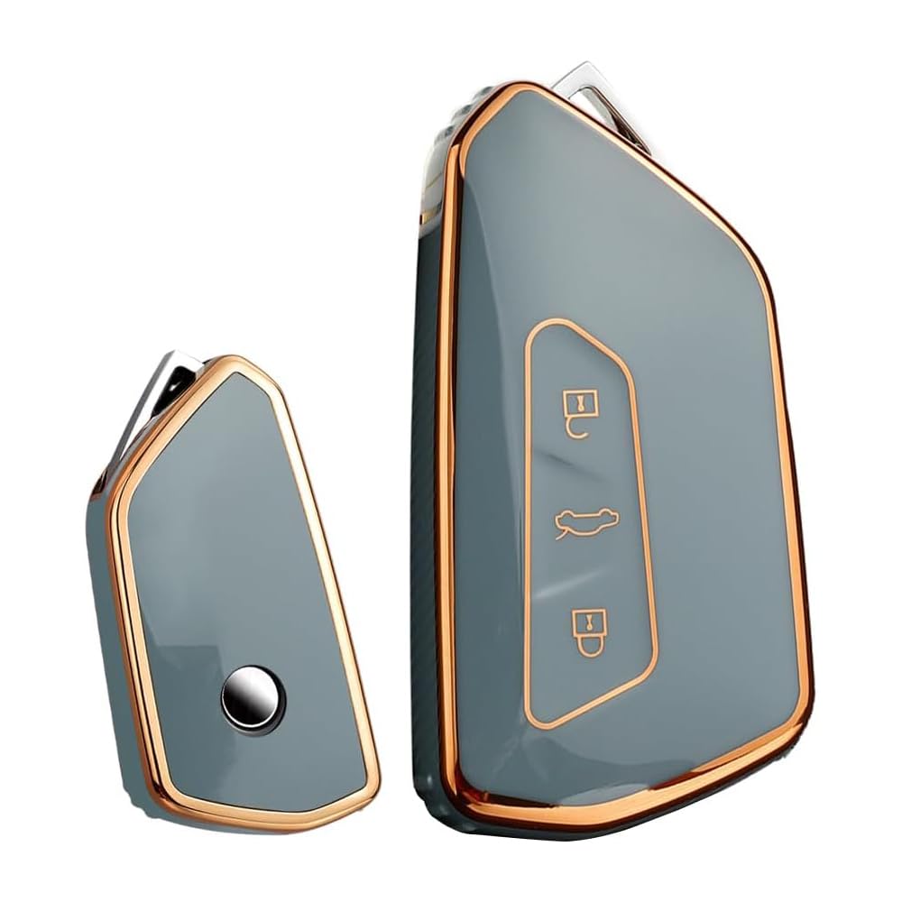KUNIO Keyless Key Fob Cover fit for VW Golf 8 GTE GTI ID.3 ID.4 GTX fit for Seat Leon MK4 Cupra Formentor key fob cover Key Cover TPU Key Cover Case 3 Buttons B Grey