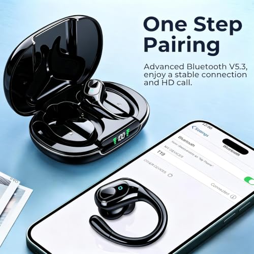 Image of occiam Active Noise Cancelling Earbuds Wireless Bluetooth Headphones | Ear Buds 90Hrs Playback Stereo Bass Earphones with Mic Over-Ear Hooks IPX7 Waterproof Headset for Work Sports