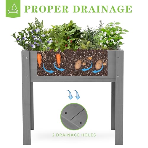 Image of Raised Garden Bed with Legs, 31x16x31'', Outdoor Wood Elevated Planter Box, Grey Cedar, Thick Legs, w /Liner