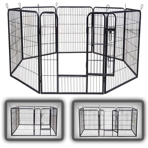zoomundo Welpenauslauf 100cm hoch XL Laufgitter Tierlaufstall Welpenkäfig Absperrgitter Freilaufgehege Welpenzaun 8-Eck - Black Edition