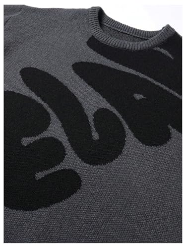 Men's Letter Graphic Sweater Crew Neck Long Sleeve Chunky Sweater Unisex Pullover Knit Tops Fall Outfits Streetwear3
