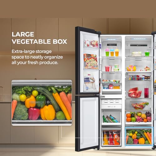 Image of Haier 598 L 3 Star Frost Free Expert Inverter Smart Sense AI enabled 3-Door Side by Side Refrigerator (HRT-683PWGU1, Pearl White Glass, Magic Convertible Zone, Premium Vogue Glass, 2026 Model)