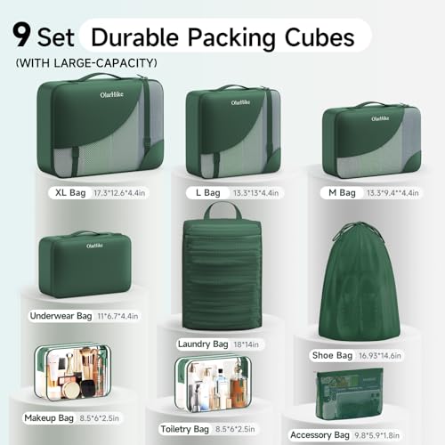 Image of OlarHike 9 Set Packing Cubes for Travel,Gifts for Women Mom,Anti-Tearing Suitcase Organizer,with Over 1000 pcs Mesh Holes,Vacation Essentials & Accessories for Cruise Ship