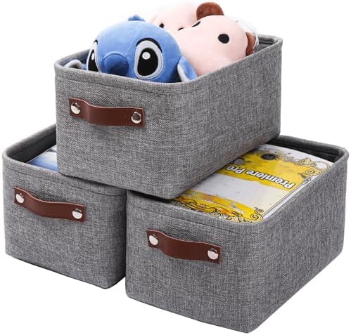 Mangata Boîte De Rangement Pliable En Tissu Avec Les Poignées, Lot De 3 Panier De Rangement Pour Vetements Livres Cosmetiques Jouets Gris Medium