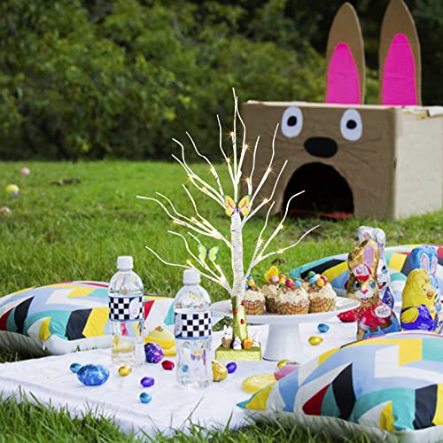 Eambrite Tabletop Tree Spring Decor, Easter Tree With Timer Battery Powered, White Birch Tree Rustic Farmhouse Centerpiece Table Artificial Twig Tree Decorations For Home Party Indoor (2 Ft/24 Led) #TOP2