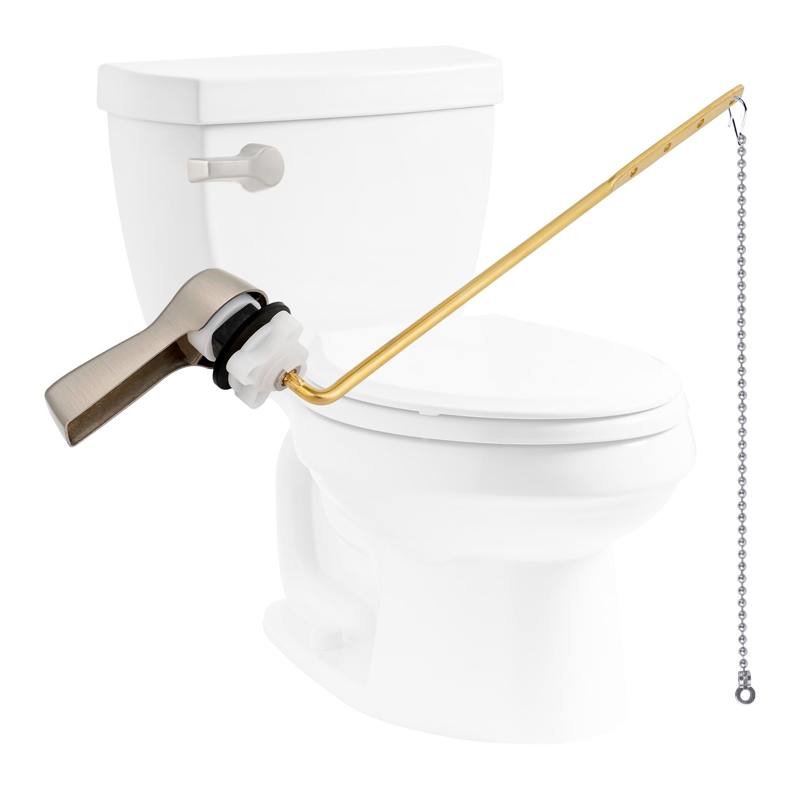 Hibbent Universal Metal Front Mount Flush Toilet Handle Kit, Brushed Nickel
