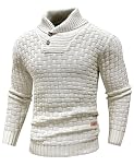 Qinfren Men's Jumpers Tops Winter Warm Knitted Stand Collar Jumper Long Sleeve Knitwear Pullover Sweaters for Men Buttons Twisted Winter Jumper Beige