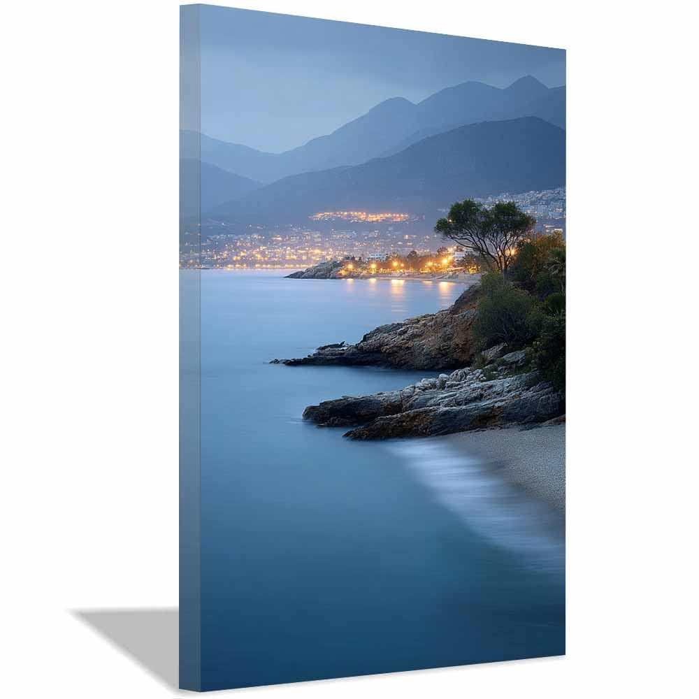 HOQIU Vintage wall art Coastsal Town Twilight decorative painting, wall art, for Living Room Bathroom Bedroom Kitchen Decoration.(Multicolor)-60x80cm Framed